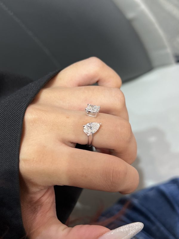 Toi et Moi Lab Grown Diamond Pear Shape and Princess Cut Engagement Ring