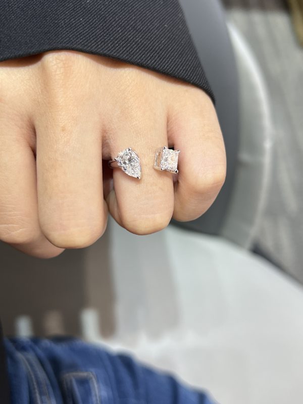 Toi et Moi Lab Grown Diamond Pear Shape and Princess Cut Engagement Ring