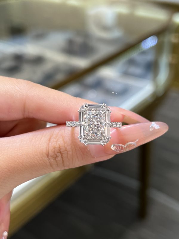 3CTW Radiant Cut Lab Grown Diamond Engagement Ring in 18K White Gold