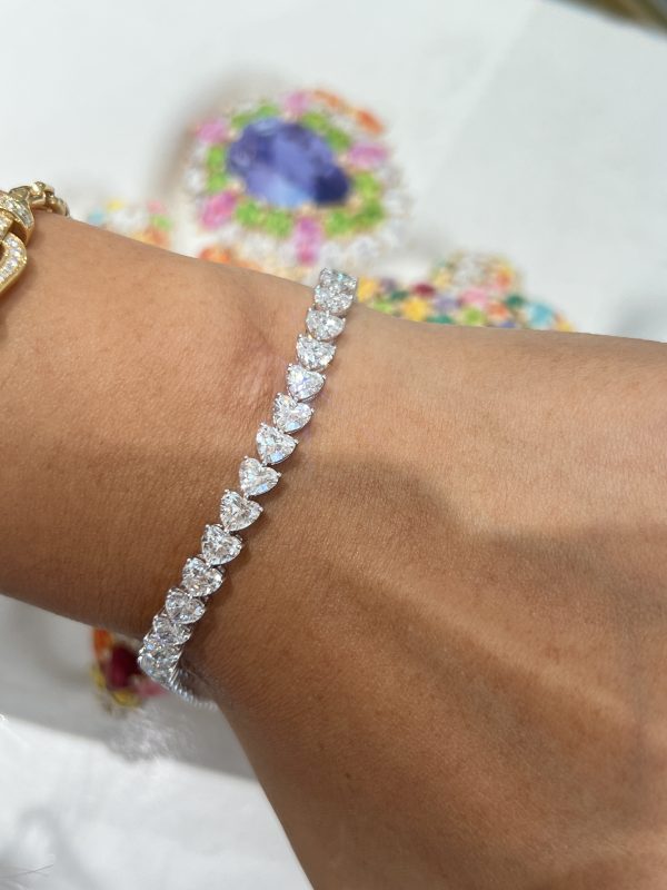12CTW Heart Cut Lab Grown Diamond Bracelet in 18K White Gold