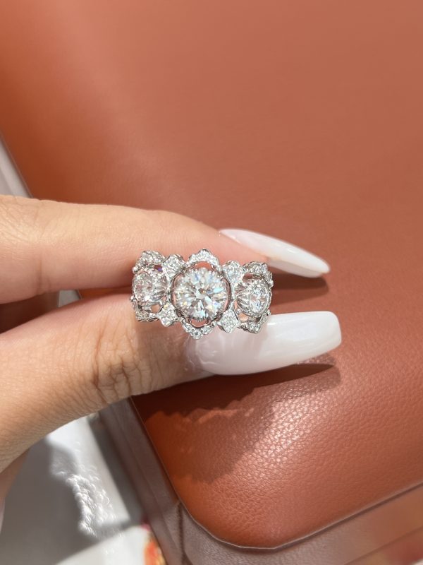 1CTW Round Brilliant Three Stone Lab Grown Diamond Engagement Ring