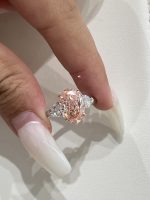 3.6CTW Oval Cut Fancy Intense Pink Lab Grown Diamond Ring Three-Stone