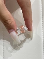 3.6CTW Oval Cut Fancy Intense Pink Lab Grown Diamond Ring Three-Stone