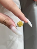 1.5CTW Cushion Cut Fancy Intense Yellow Lab Grown Diamond Ring  Three-Stone