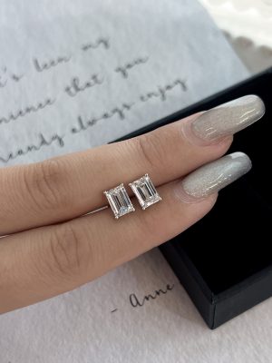 2CTW Emerald Cut Lab Grown Diamond Earrings Four Prong