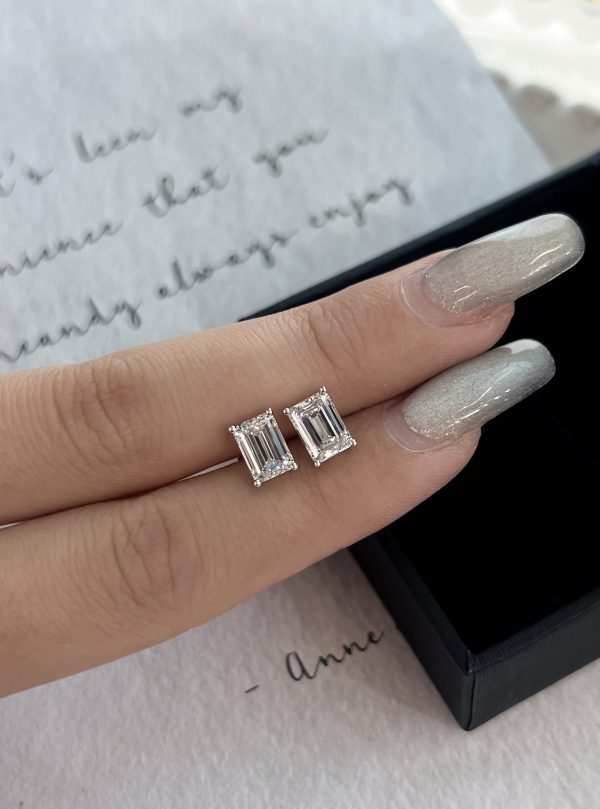 2CTW Emerald Cut Lab Grown Diamond Earrings Four Prong