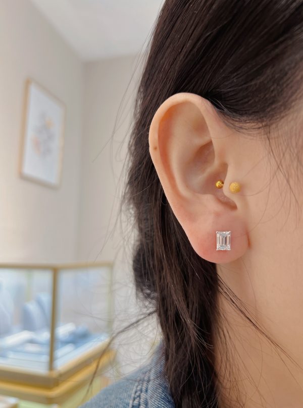 2CTW Emerald Cut Lab Grown Diamond Earrings Four Prong