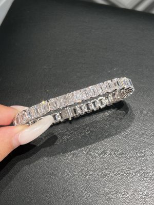 26CTW Emerald Cut Lab Grown Diamond Tennis Bracelet In 18K White Gold