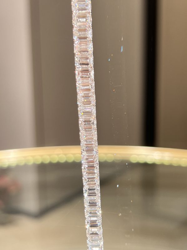 26CTW Emerald Cut Lab Grown Diamond Tennis Bracelet In 18K White Gold