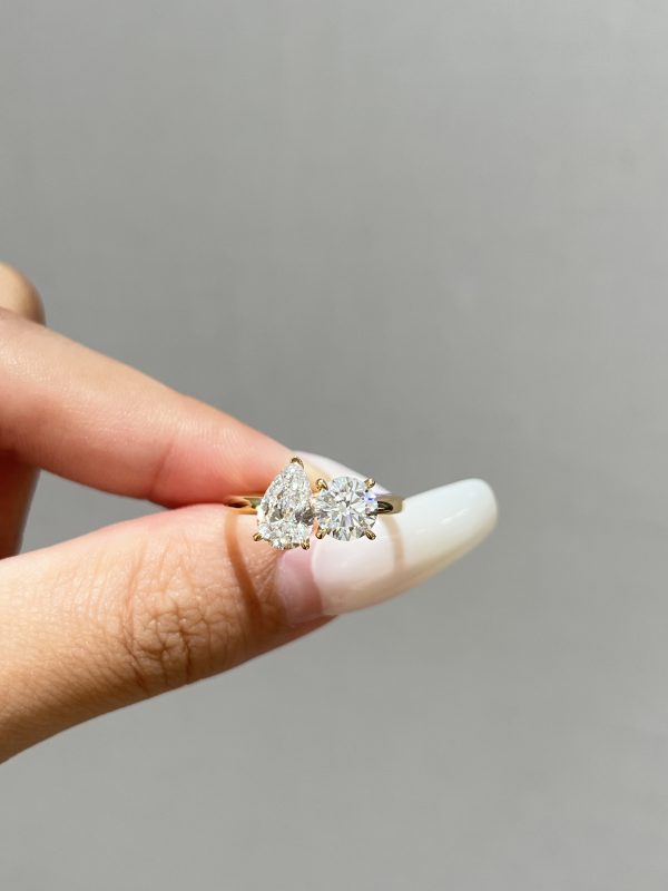 Toi et Moi Round Cut and Pear Shape Lab Grown Diamond Engagement Ring Two-Stone