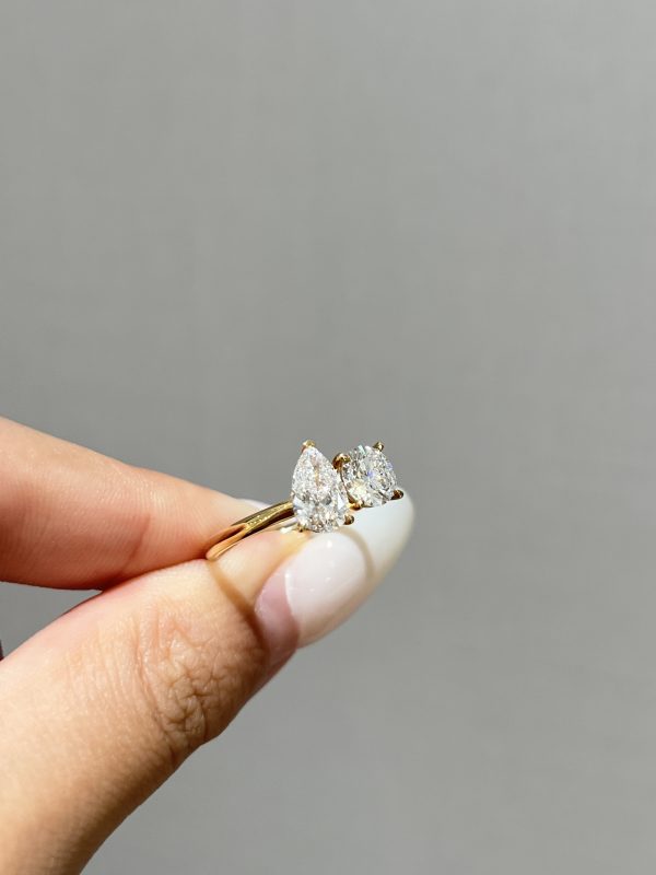 Toi et Moi Round Cut and Pear Shape Lab Grown Diamond Engagement Ring Two-Stone