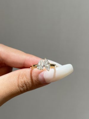 Toi et Moi Pear Shape and Marquise Cut Lab Grown Diamond Two Stone Ring in 18K Yellow Gold