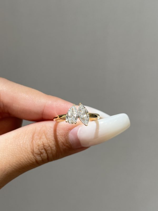 Toi et Moi Pear Shape and Marquise Cut Lab Grown Diamond Two Stone Ring in 18K Yellow Gold