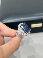 14CTW Emerald Cut Lab Grown Sapphire Rings in 18K White Gold