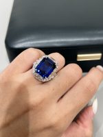 14CTW Emerald Cut Lab Grown Sapphire Rings in 18K White Gold