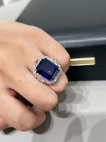 14CTW Emerald Cut Lab Grown Sapphire Rings in 18K White Gold