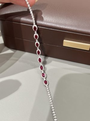 Lab Grown Diamond & Ruby Bracelet For Women in 18K White Gold