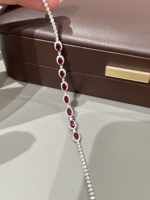 Lab Grown Diamond & Ruby Bracelet For Women in 18K White Gold
