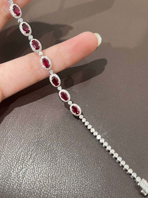 Lab Grown Diamond & Ruby Bracelet For Women in 18K White Gold