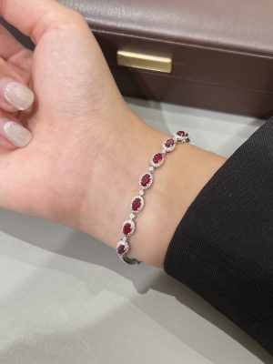 Lab Grown Diamond & Ruby Bracelet For Women in 18K White Gold