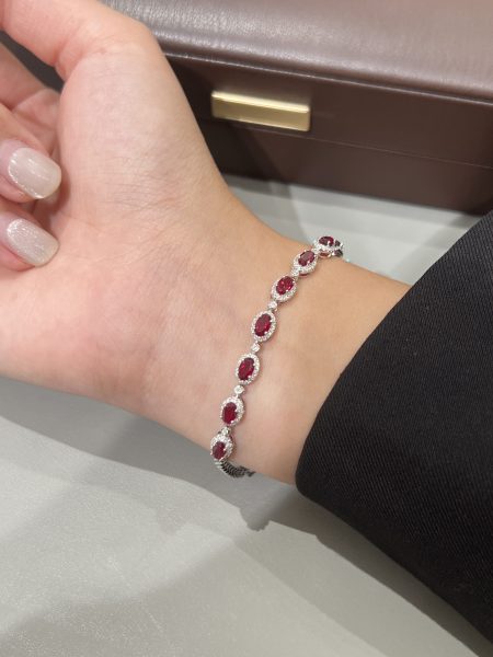 Lab Grown Diamond & Ruby Bracelet For Women in 18K White Gold