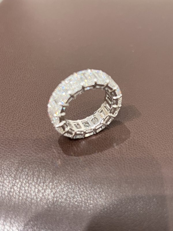 11 Carats Full Circle Emerald Cut Lab Grown Diamond Wedding Band Ring in 18K White Gold