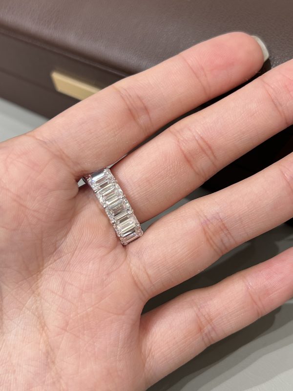 11 Carats Full Circle Emerald Cut Lab Grown Diamond Wedding Band Ring in 18K White Gold