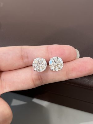 10CT TW Lab Grown Diamond Solitaire Stud Earrings in 18K White Gold
