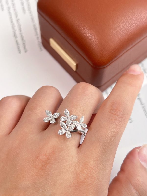 Marquise Cut and Pear Shape Butterfly Lab Grown Diamond Ring For Women