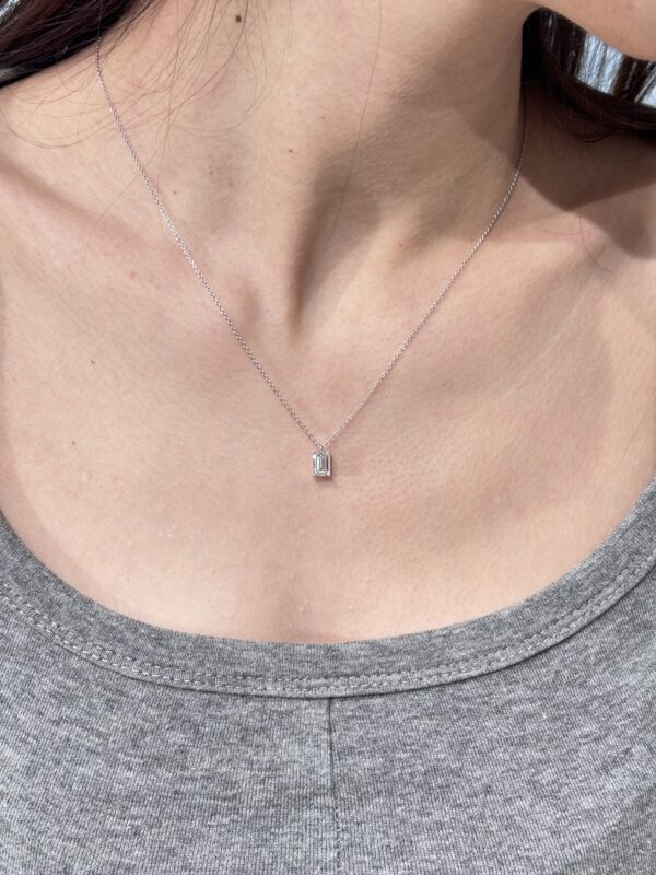 1CT Emerald Cut Lab Grown Diamond Solitaire Pendant in 18K White Glod