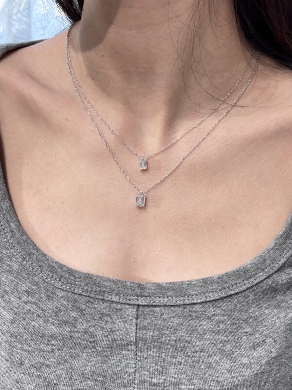 1CT Emerald Cut Lab Grown Diamond Solitaire Pendant in 18K White Glod