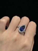 5CT Pear  Cut Lab Grown Sapphire Rings in 18K White Gold