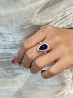 5CT Pear  Cut Lab Grown Sapphire Rings in 18K White Gold