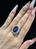 13CTW Oval Cut Lab Grown Sapphire Rings In 18K White Gold