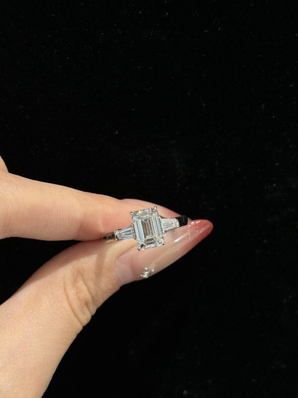 18K white gold 2ct Emerald cut lab grown diamond Three-Stone ring