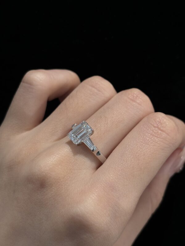 18K white gold 2ct Emerald cut lab grown diamond Three-Stone ring