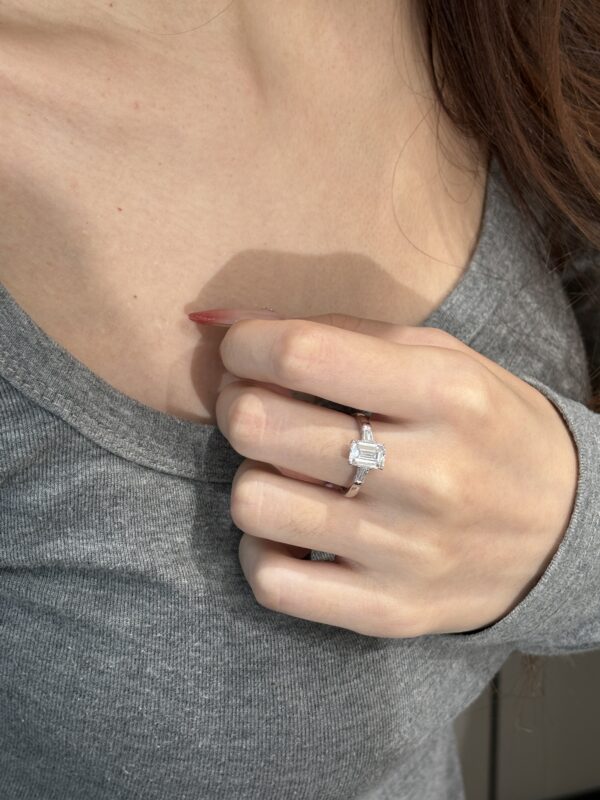 18K white gold 2ct Emerald cut lab grown diamond Three-Stone ring