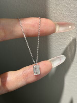1CT Emerald  Cut Lab Grown Diamond Solitaire Pendant in 18K White Glod