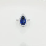 5CT Pear  Cut Lab Grown Sapphire Rings in 18K White Gold