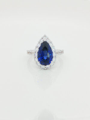5CT Pear  Cut Lab Grown Sapphire Rings in 18K White Gold