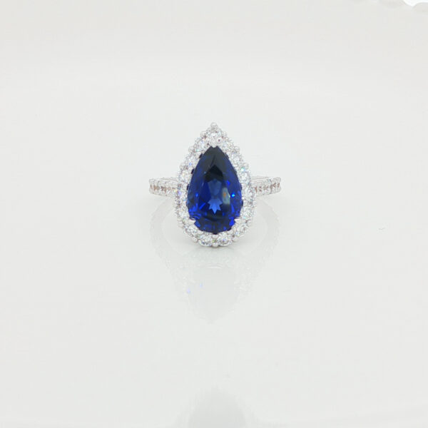 5CT Pear  Cut Lab Grown Sapphire Rings in 18K White Gold