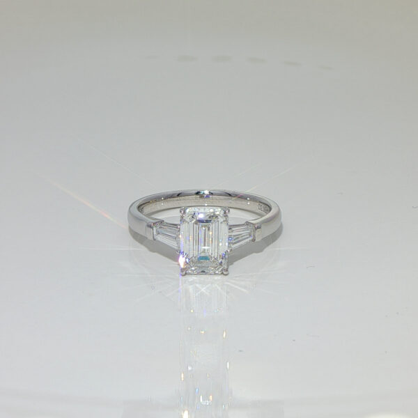 18K white gold 2ct Emerald cut lab grown diamond Three-Stone ring