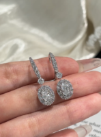 18K White Gold Oval Full Diamond Earrings