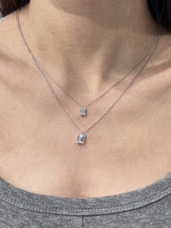 2CT Emerald Cut Lab Grown Diamond Solitaire Pendant in 18K White Glod