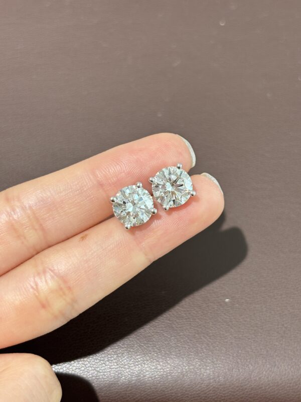 6CTW Round Brilliant Cut Lab Grown Diamond Stud Earrings, 4-Prong Setting, 18K White Gold