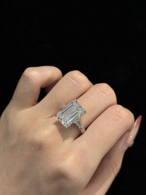18K white gold 10.07ct Emerald cut lab grown diamond Three-Stone ring