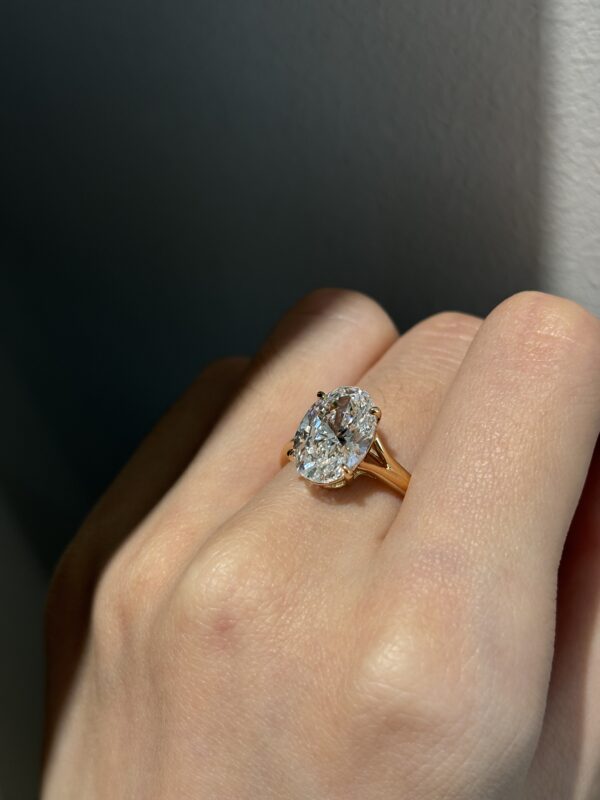 4CTW Oval Cut Lab Grown Diamond Engagement Ring in 18K Yellow Gold