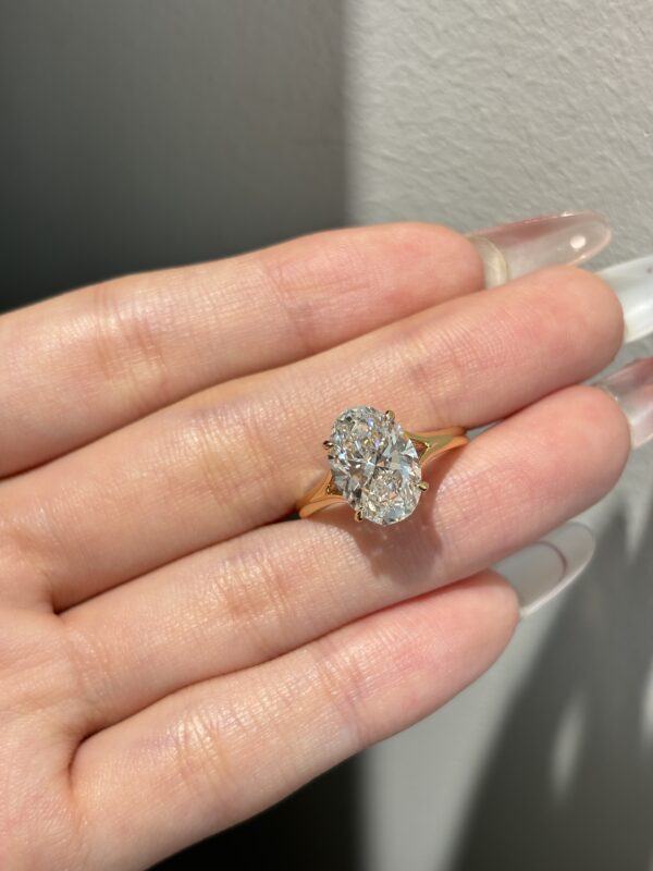 4CTW Oval Cut Lab Grown Diamond Engagement Ring in 18K Yellow Gold