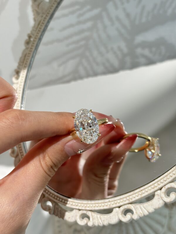 18k Yellow Gold 7.02CTW Oval Cut Lab Grown Diamond Engagement Ring