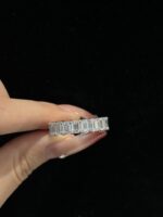 8 Carats Full Circle Emerald Cut Lab Grown Diamond Wedding Band Ring in 18K White Gold